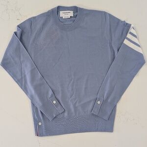 NWT Thom Browne Women's Relaxed Fit 4-Bar Merino Wool Sweater Size 38 US 2 Blue